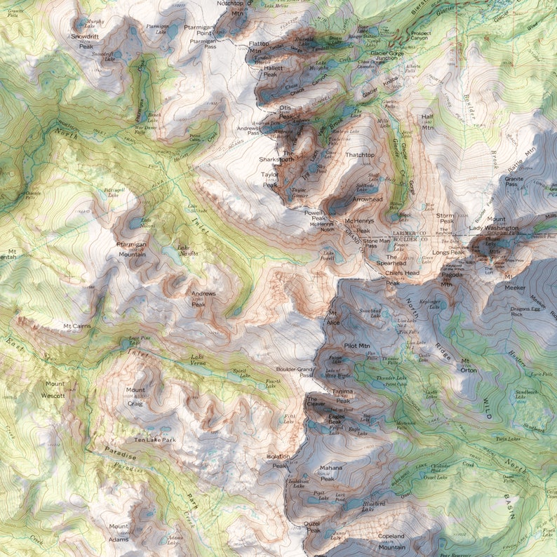 Rocky Mountain National Park Map – Vintage Topographic Relief Print for ...