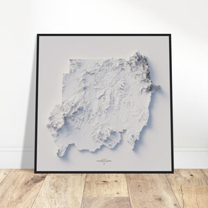 Carte d'altitude du Soudan - art mural minimaliste en relief topographique pour la maison ou le bureau, cadeau du voyageur