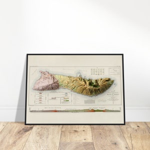 Molokai Hawaii Geologie und topografische Reliefkarte - Vintage detaillierte Inselmerkmale, historische Kunst, Geschenkdekor