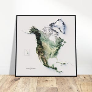 Elevation Map of North America - Minimalist Topographical Relief Art, Home/Office Wall Decor, Geography & Cartography Gift
