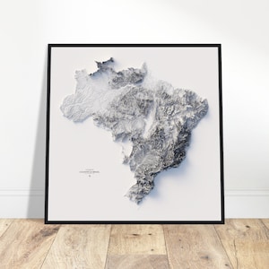 Brasilien Höhenkarte - Minimalistische Landschaftskunst, ideal für Haus oder Büro Dekor, tolles Geschenk für Reisende und Entdecker