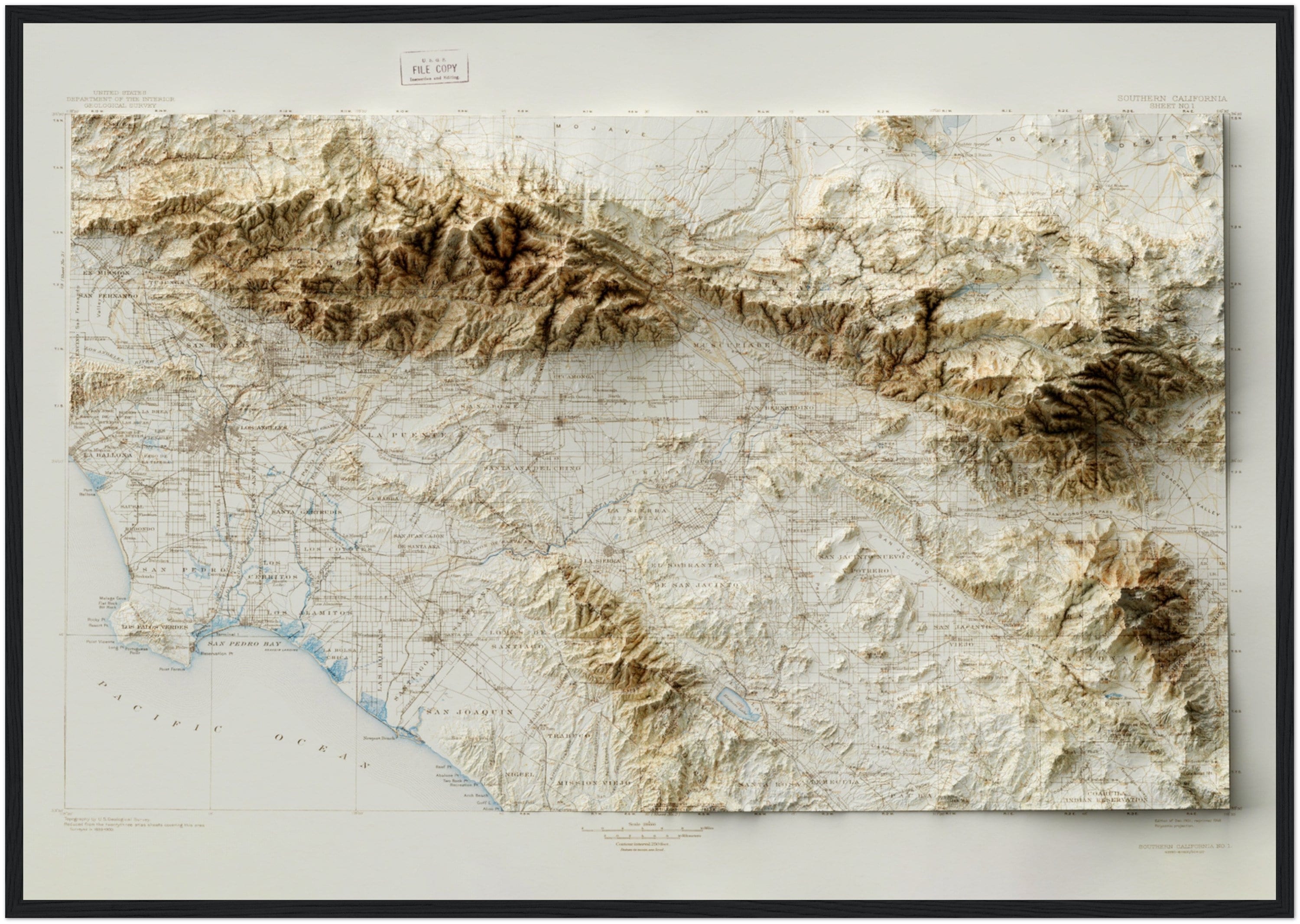 Southern California Relief Map - Vintage Decor, Topographic Southern California Relief Map - Vintage Decor, Topographic