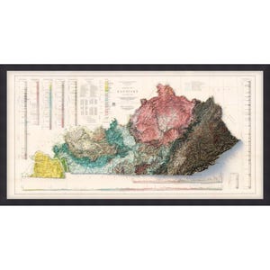 Carte géologique du Kentucky, impression d'art mural, relief topographique, cadeau géologie, décoration vintage pour la maison et le bureau