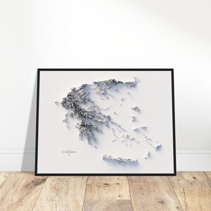 Greece Elevation Map - Topographical Relief, Minimalist Wall Art, Home/Office Decor, Geography Gift for Adventurers