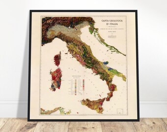 Italy Geology Map – Vintage Topographic Relief Poster, Detailed Geological Print for Home and Office