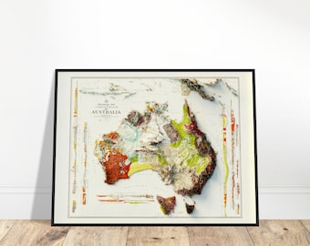 Australia Geological Map – Vintage Topographic Relief Print, Detailed Geology Wall Art for Explorers and History Lovers