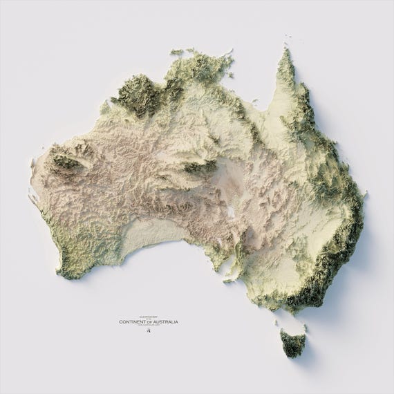 オーストラリア標高地図 - ミニマリスト地形図ウォールアート、モダン