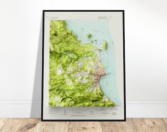Marquette Artenschutz-Reliefdruck, scharfe Landkarte, Multicolor, Wandbild, Vintage-Stil, Einzigartiges Geschenk
