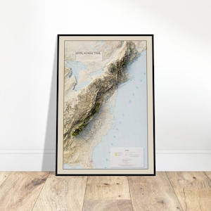 Carte du sentier des Appalaches, impression d'art mural, carte topographique, cadeau de randonnée, art mural 3D, décoration vintage, impression d'affiche en relief