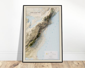 Appalachian Trail Elevation Map, Topographic Relief Print, Shaded Terrain Art, Hiking Route Wall Decor, Hiker Gift