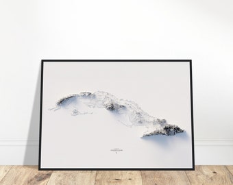 Cuba Elevation Map - Minimalist Topographical Relief Art Wall Decor, Home Office Decoration, Gift for Travelers