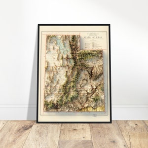 Mapa topográfico de Utah - Impressão em relevo topográfico detalhado - Decoração de parede exclusiva para exploradores - Presente para fãs de história