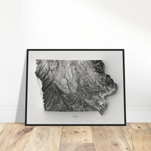 Iowa Höhenkarte, Wandkunst, Topografie, Kartographie Kunst, Vintage Dekoration für Zuhause & Büro, Geschenk für Entdecker