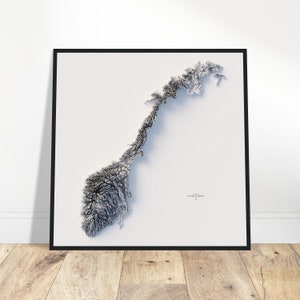 Hoogtekaart Noorwegen: prachtige 2D-muurkunst, perfect voor woondecoratie en kantoor, geweldig cadeau-idee