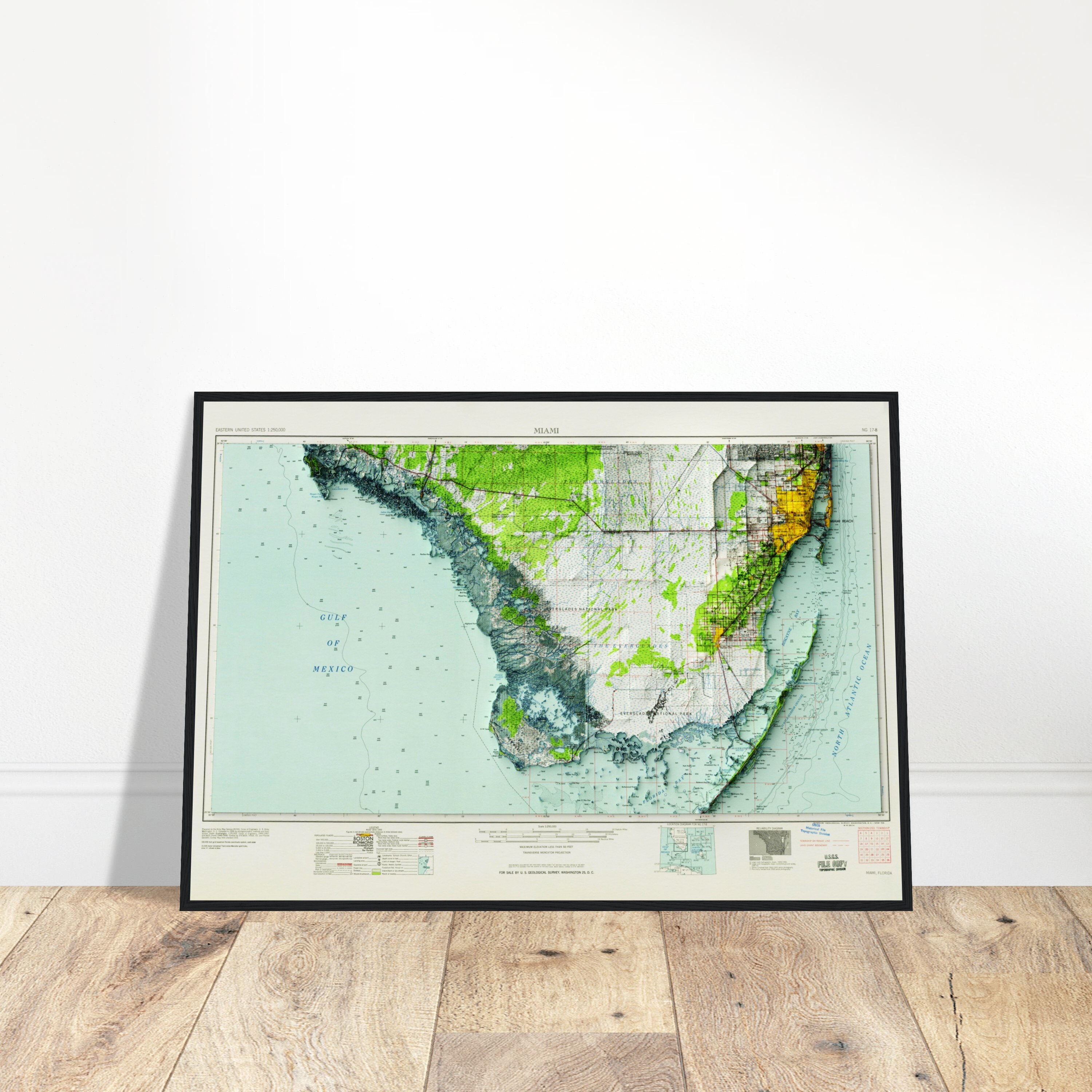 Miami Florida Map - Topographischer Reliefdruck, Vintage Style Wandkunst, Einzigartiges Geschenk für Geographie-Enthusiasten