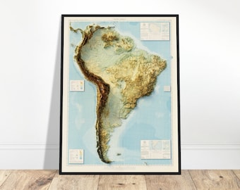 South America Topography Map – Vintage Shaded Relief Print, Detailed Elevation Art for Geography Lovers