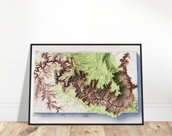 Grand Canyon National Park Map – Vintage Topographic Relief Print, Geology Wall Art, Home and Office Decor, Hiker Gift