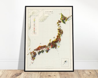 Japan Geology Map – Vintage Topographic Relief Print, Detailed Geological Wall Art, Geology Gift