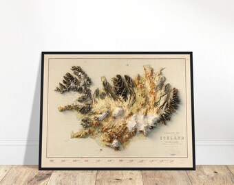 Geological Map of Iceland – Vintage Topographic Relief Print, Detailed Map Art for Home and Office, Geology Gift
