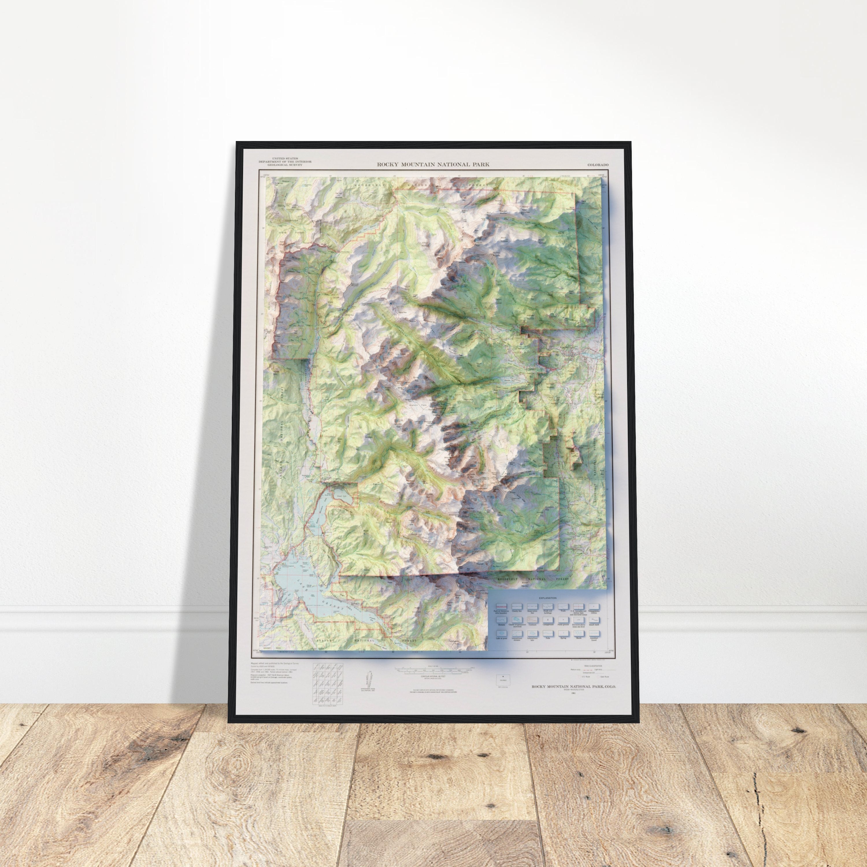 Rocky Mountain National Park Map – Vintage Topographic Relief Print for ...