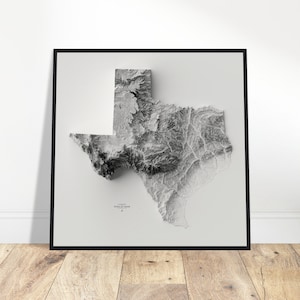 Texas Elevation Map, Wall Art Topographic Print, Cartography Art, Vintage Décor for Home & Office, Gift for Explorers