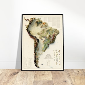 South America Geology Map - Topographical Relief Poster, Unique Home Decor, Perfect Gift for Explorers and History Buffs