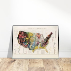Mapa geologiczna Stanów Zjednoczonych - Topograficzna sztuka ścienna w stylu vintage, prezent dla entuzjastów geografii i miłośników historii, wyjątkowy wystrój domu/biura