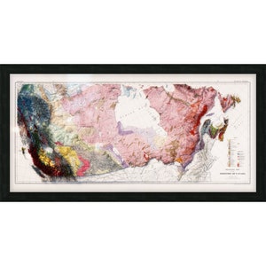 Carte géologique du Canada - relief topographique détaillé, oeuvre d'art murale pour la maison/le bureau, cadeau pour les amateurs d'aventure et de géologie