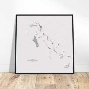 Die Bahamas Höhenkarte, minimalistisches topographisches Relief, Wandkunst in Museumsqualität, Geschenk für Geographie- und Kartensammler