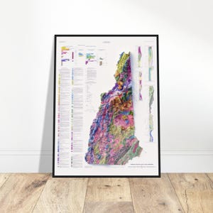 New Hampshire Geologie Reliefkarte, 3D gerenderter 2D-Kunstdruck, einzigartiger Wohnkulturartikel, großartiges Geschenk für Geschichtsinteressierte