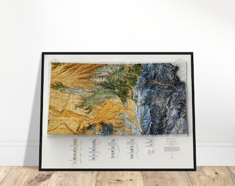 Mapa geológico de Kansas: impresión de mapa topográfico en relieve, decoración cartográfica vintage, regalo de geología