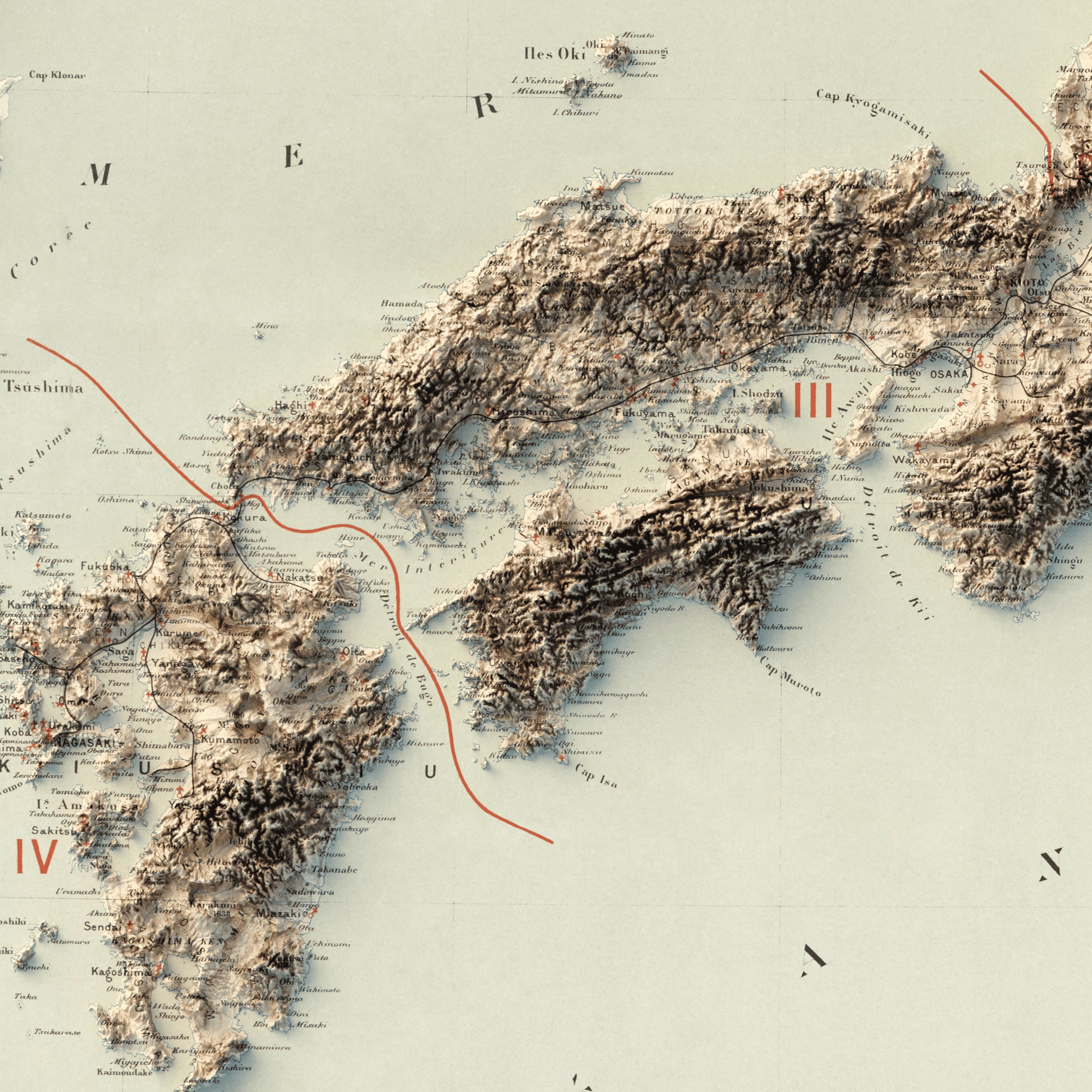 Japan Topography Map - Detailed Relief Print, Vintage Map Art, Wall ...