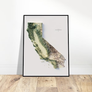 Carte des altitudes de la Californie, impression topographique d'art mural, art de la cartographie, décoration vintage, cadeau pour les explorateurs