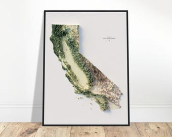 Elevation Map of California - Minimalist Topographic Wall Art, Modern Cartography Print, Shaded Relief Poster