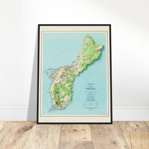 Mapa topográfico de Guam: relieve topográfico detallado, decoración de pared para exploradores y viajeros, regalo para aficionados a la historia