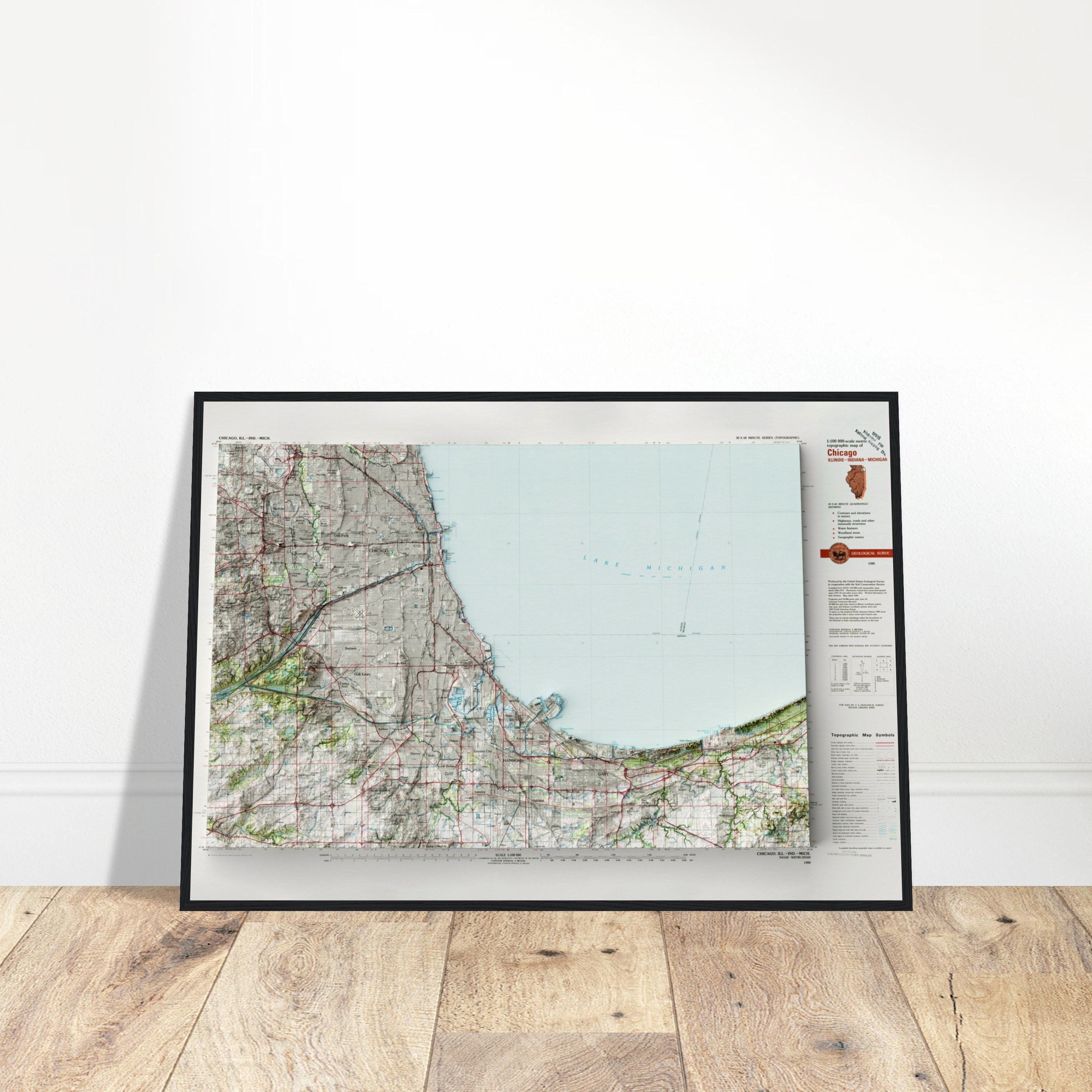 Chicago Illinois Map - Shaded Relief Print, Detailed Topography, Vintage Style Wall Art, Ideal for Home or Office Decor