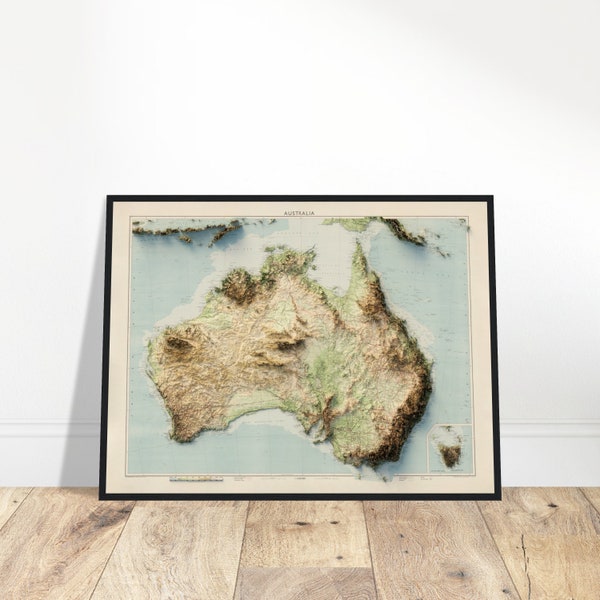 Australia Topography Map, Topographical Relief, Home/Office Wall Decor, Gift for Geography Enthusiasts & Map Collector