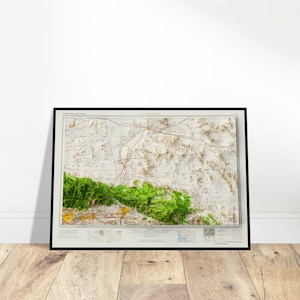 San Bernardino & Big Bear, CA Map, Reliefdruck, Vintage-Stil, einzigartiges Wohn- und Bürodekor, Kunst in Museumsqualität