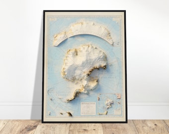 Antarctica Continent Map – Vintage Topographic Relief Print, Historical Cartography Wall Art, Explorer Decor