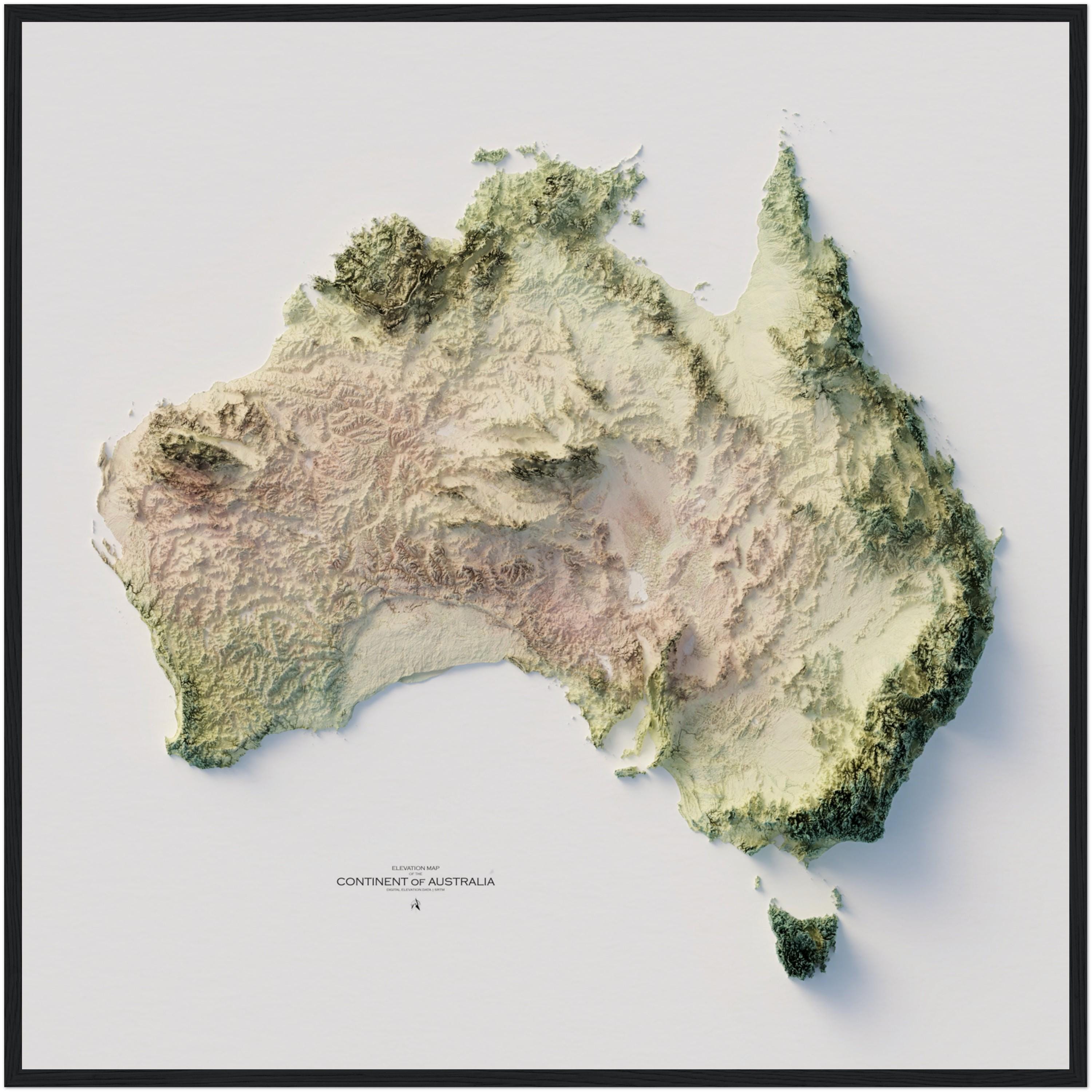 オーストラリア標高地図 - ミニマリスト地形図ウォールアート、モダン