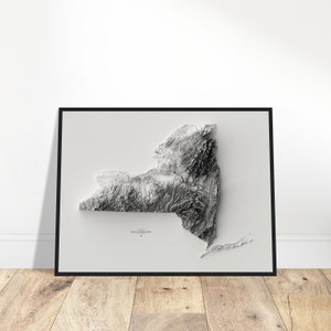 New York Elevation Karte, Wandkunst Topographischer Druck, Kartographie Kunst, Vintage Dekor für Haus & Büro, Geschenk für Entdecker