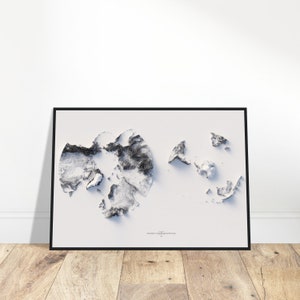 Nord- & Südpol's Höhenkarte, minimalistische topographische Reliefkunst, Haus/Bürodekor, Geschenk für Geographieliebhaber