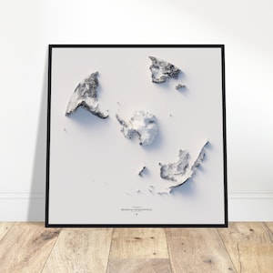 Mapa de elevación del Polo Sur: arte mural de calidad de museo, mejore la decoración de su hogar, regalo para amantes de la geografía y la cartografía