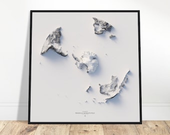 South Pole Elevation Map - Museum-Quality Wall Art, Elevate Your Home Decor, Gift for Geography & Cartography Lovers