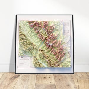Glace-Nationalpark Karte - Wand Kunst Druck, Höhen Details, Vintage Décor, Topographie Kunst, Poster Druck, Reliefkarte