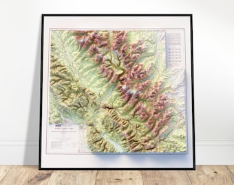 Mapa del Parque Nacional Glaciar: Impresión topográfica vintage en relieve, arte mural de elevación para el hogar y la oficina, regalo para excursionistas