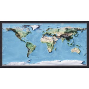 Carte de l'altitude et de la bathymétrie du monde - oeuvre d'art unique sur l'altitude du monde, décoration murale accrocheuse pour la maison/le bureau, cadeau pour les aventuriers