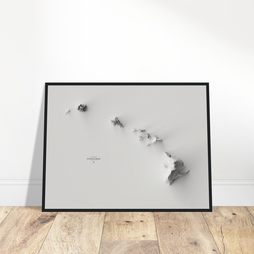 Hawaii Elevation Map - Minimalist Black and White Topographic Wall Art ...
