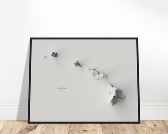 Hawaii Elevation Map, Wall Art Topographic Print, Cartography Art, Vintage Décor for Home & Office, Gift for Explorers