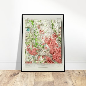 Carte de Dallas / Fort Worth au Texas - relief ombré, art mural de style vintage, cadeau unique pour les amateurs de géographie